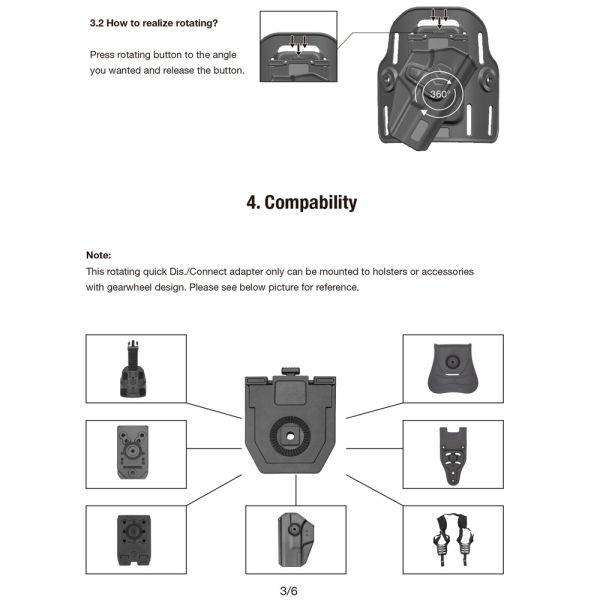 Snap to Click Quick Install Mount Rotating Duty Belt and Molle Adapter - NAKESTORES